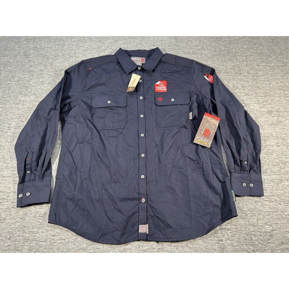 Ariat FR Featherlight Work Shirt Womens XXL Navy Long Sleeve Flame Resistant